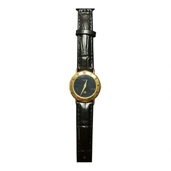 Gucci 3000L Vintage Swiss Made Watch Gold Plated& Black Leather 26mmWomen’s - Picture 2 of 10